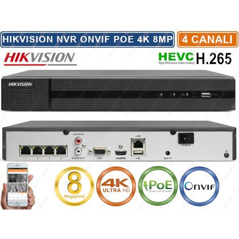 HIKVISION HWN-4104MH-4P NVR 4K HD 4CH@8MPX ONVIF POE H.265+ 80MBPS CLOUD P2P - Capacità Hard Disk: 3TB