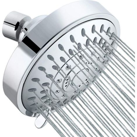 4-inch high-pressure shower head, upgraded 5-speed fixed shower head, rain, silver (1/5)