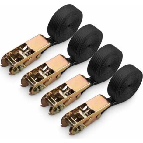 4Pcs Sangles a Cliquet, Sangle a Cliquet en Polyester pour Moto, Voiture, Vélo, Remorque, Capacité de 800 kg, 6M x 25MM - Noir