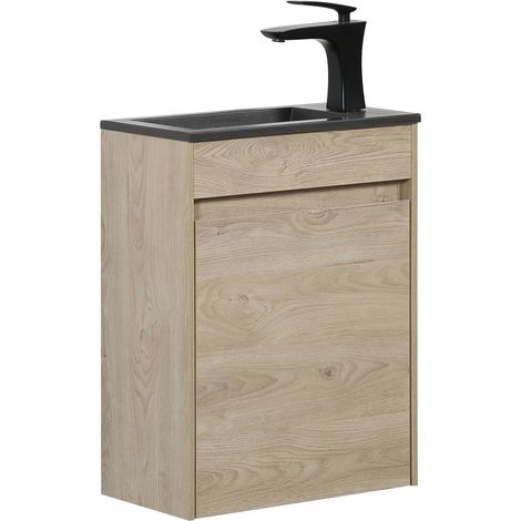 Set lavabo per WC ospiti Badplaats Sinta 40 x 22 cm Quercia Castagna - Mobili da bagno con lavabo nero e mobiletto, Preassemblato con Soft-Close