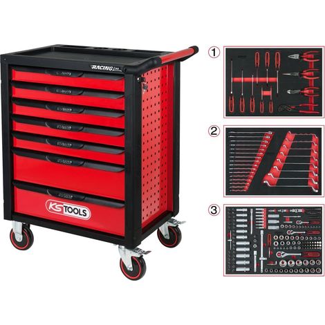 Servante d'atelier 7 tiroirs, 215 outils (1/4)