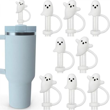 [NEVER USED] Reusable white silicone straws, 2.9 x 2.54 x 2.54 cm and 2.9 x 2.03 x 2.03 cm, 9 pieces, ghost-shaped Halloween decorations