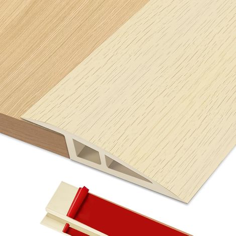 Barre de Seuil Rattrapage de Niveau, 1M x 5cm Barre de Seuil Multiniveau Adhesive PVC, Seuil de Porte Rattrapage Niveau pour Hauteur du Seuil 5mm 10mm (Chêne Blanc) (1/5)