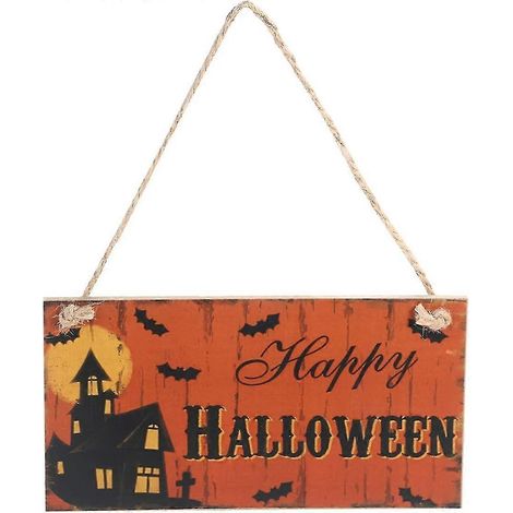 Décoration de fête sur le thème d'Halloween : panneau rectangulaire suspendu en bois (style A) bd (1/4)