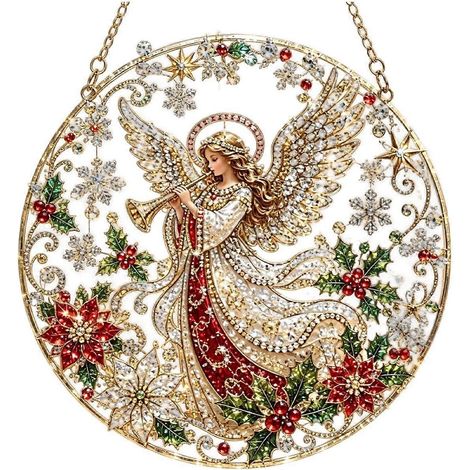 KKit de décoration de Noël en perles et diamants, attrape-soleil, ornement suspendu en acrylique de 20 cm, kit de loisirs créatifs pour adultes et débutants, cadeau idéal pour décorer une fenêtre ou v (1/5)