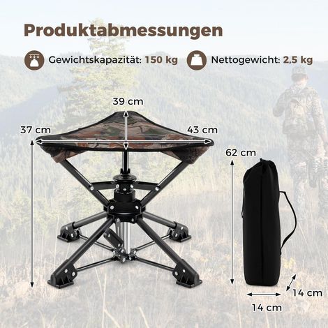 Klappbarer Campinghocker, 360° drehbar, Anti-Sink-Füße