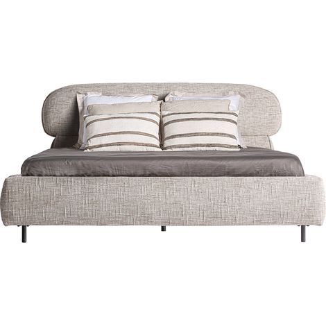 Lit contemporain en tissu beige - beige et pin brun (1/5)