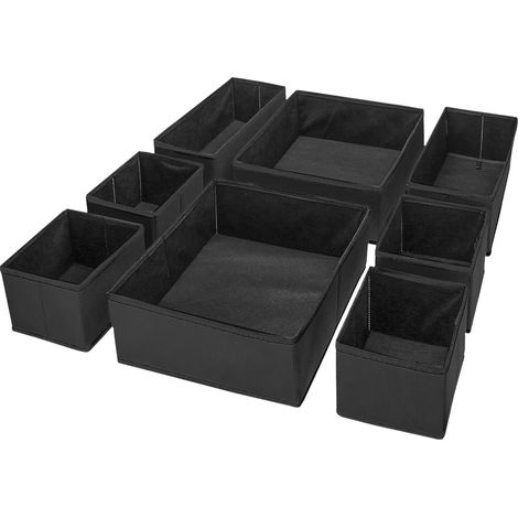 Aufbewahrungsboxen – 8er-Set – Schwarzer Stoff – Faltbar – Für Spielzeug und Kleidung – Verschiedene Größen (1/5)