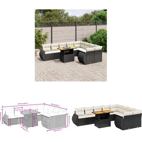 10-tlg. Garten-Sofagarnitur mit Kissen Schwarz Poly Rattan - Gartenmöbel Set - PE-Rattan Möbel - Outdoor Lounge - Gartenecke - Terrassenmöbel - Home & Living (1/3)