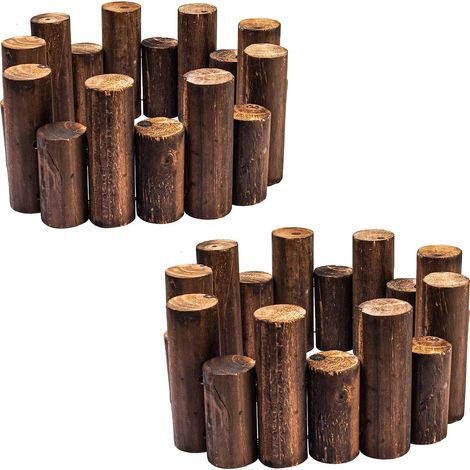 Longueur totale : 180 cm - Clôture de jardin flexible en bois de pin marron - Avec fiche - Peut être coupée - Poteaux de clôture pour vergers, massifs, chemins (1/5)