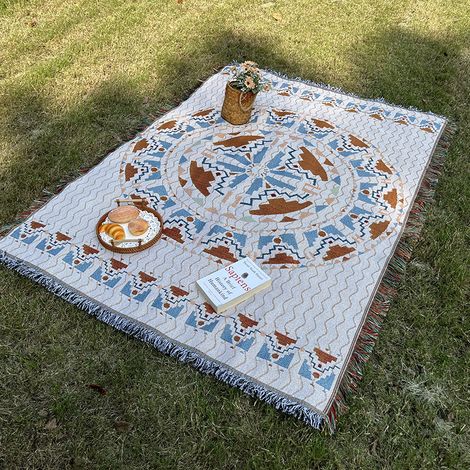 Tapis de pique-nique imperméable, couverture bohème en fil tricoté pour camping, natte de sol pour pelouse, plaid outdoor américain, protection contre l'humidité, usage extérieur, multi-usage. (1/5)