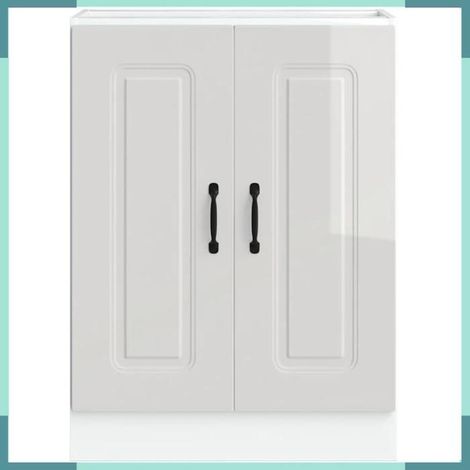 Meuble bas pour évier - Kalmar - Blanc brillant - 60 x 46 x 81,5 cm - Pieds réglables (1/5)