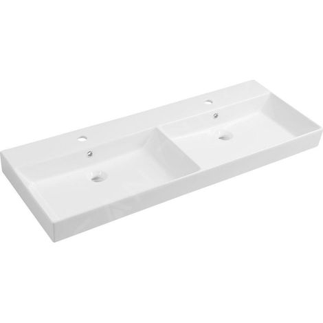 Sapho Kare - Double-lavabo 1200x455 mm, avec trop-plein, 2 trous pour robinet, blanc 17120 (1/5)