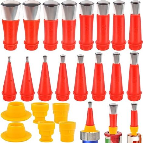 Set of 22 Silicone and Stainless Steel Nozzles, Caulking Nozzle Applicator, Silicone Cartridge Tip Set, Silicone Tips for Sealing Caulking (1/5)