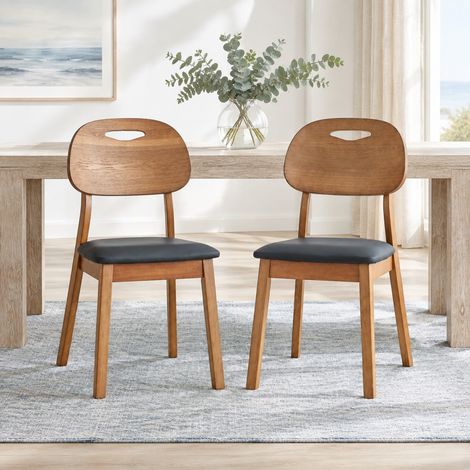 2er-Set Esszimmerstühle aus Holz mit ovaler Rückenlehne und schwarzem Polstersitz (1/5)