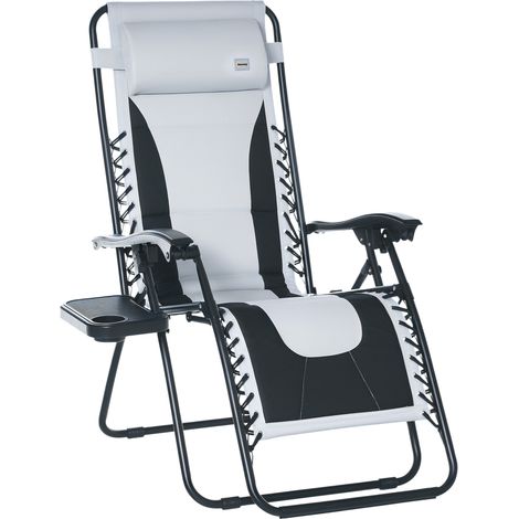 Light Grey Zero Gravity Lounger Chair with Padded Seat,Folding Reclining Design,Cup Holder,Soft Cushion,and Headrest for Poolside and Camping