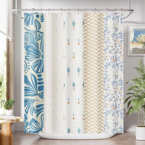 Rideau Douche 180x180cm Motif Fleurs Bleues Printanières Sérénité Tissu Lavable Style Romantique 12 Crochets (1/4)