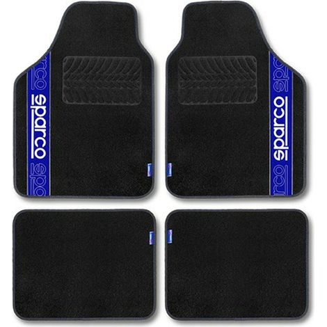 JEU DE 4 TAPIS TISSU SPARCO NOIR AVEC LISERE BLEU (1/5)