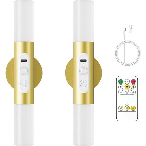 Lot de 2 Applique Murale Détecteur Mouvement LED Rechargeable Télécommande Rotation 360° Intérieur (1/5)