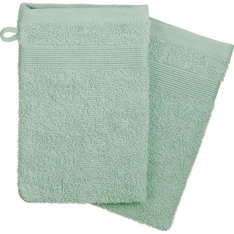 2er-Set Waschhandschuhe - Baumwolle 450 g/m² - celadongrün 15 × 21 cm