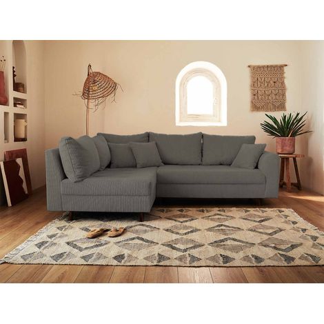 Lisa Design – Canapé d'angle gauche 4 places en velours côtelé gris foncé – Structure bois massif – Assise mousse polyuréthane – Design moderne
