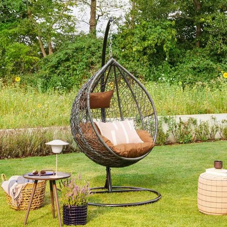 HOME DELUXE - Polyrattan Hängesessel mit Gestell CIELO Farbe: Braun Poly Rattan Hängesessel Hängekorb (1/7)