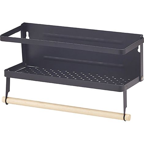 Support Magnetique Pour Essuie-Tout - Etagere Pliable Pour Refrigerateur - 1 Niveau - Fer Bois Caoutchouc Magnetique - 31,7 x 11 x 17,8 cm - Noir - 1 Piece