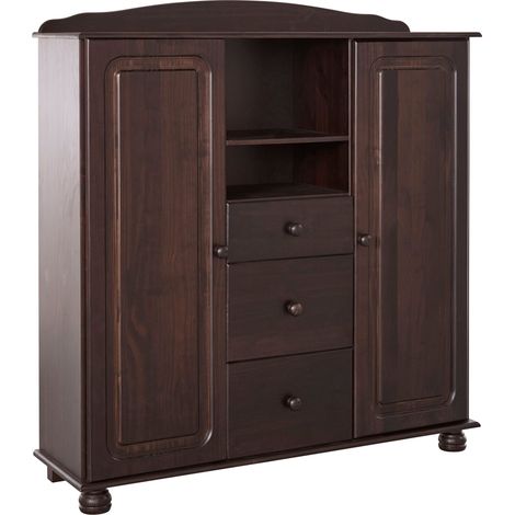 Mette-Buffet haut avec 2 portes et 3 tiroirs en pin brun (1/5)