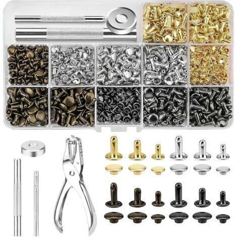 480 Pièces Rivets pour Cuir Rivets pour Cuir À Frapper 3 Tailles pour Artisanat en Cuir DIY Rivets