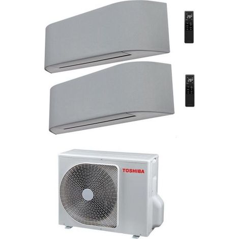 Climatizzatore Condizionatore Toshiba Dual Split Inverter serie HAORI 13000+16000 (12000+15000) con RAS-2M18U2AVG-E Wi-Fi Integrato Grigio Chiaro/Grigio Scuro 13+16 (12+15) - NOVITA' Grigio Chiaro Gri