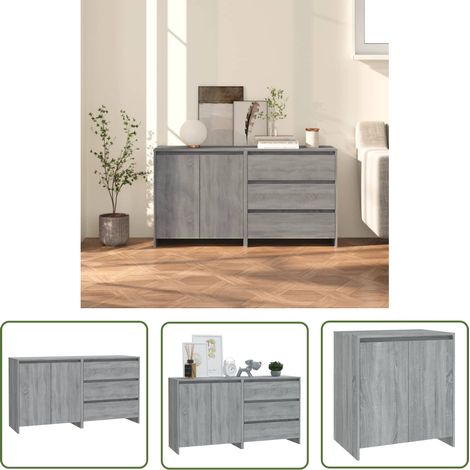The Living Store Buffets 2 pcs Sonoma gris Bois d'ingénierie - Buffet - Meuble De Rangement - Commode - Mobilier - Salon (1/5)