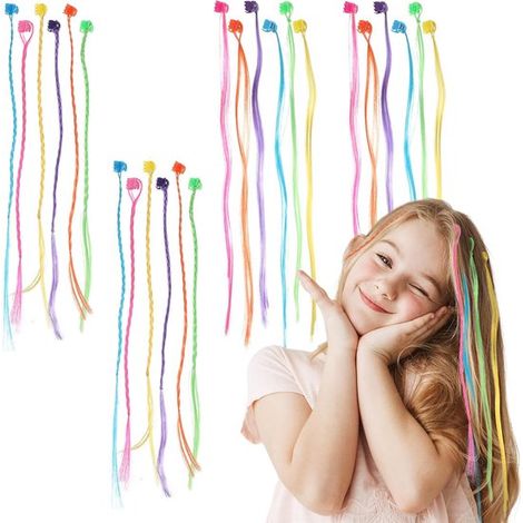 24 mechones de pelo coloridos para niñas con pinzas，Mechones de pelo coloridos para extensiones (1/5)