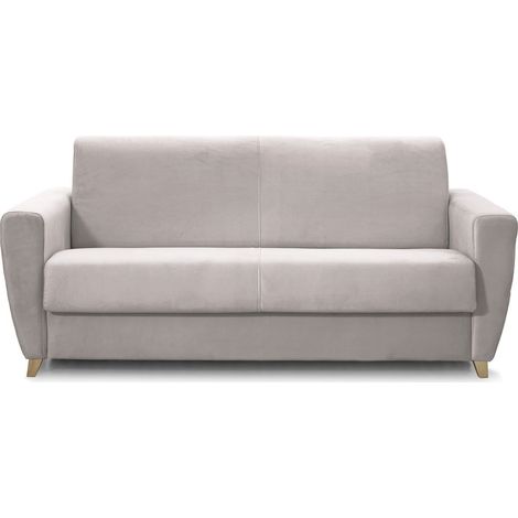 Canapé convertible 3 places en velours taupe - ouverture express - Leandro (1/5)