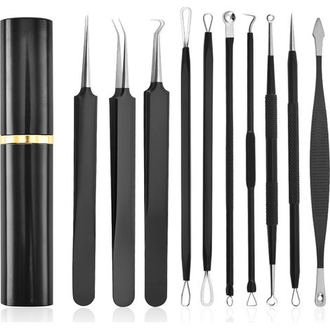Tire Comedon, Extracteur Point Noir, Professionnel Blackhead Remover Outil Avec Étui en Métal (Noir)