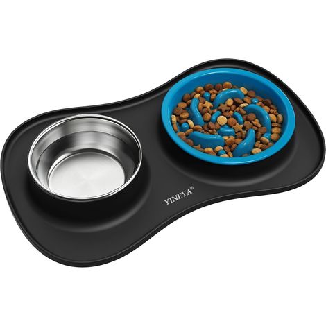 Dog / Cat Bowl Set 3 in 1, Anti Glutton Bowl, Comes with a Foldable Dog Mat, Suitable for Wet and Dry Food as well as All Breeds of Dogs and Cats (1/5)