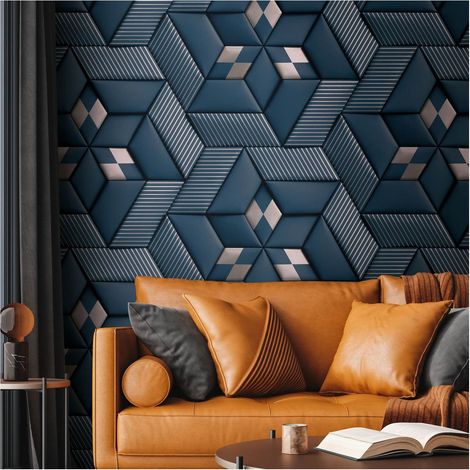 Photo wallpaper wall Profhome 391783 hot embossed non-woven wallpaper smooth with geometric shapes matt blue platinum black blue silver 1,59 m x 2,8 m (1/5)