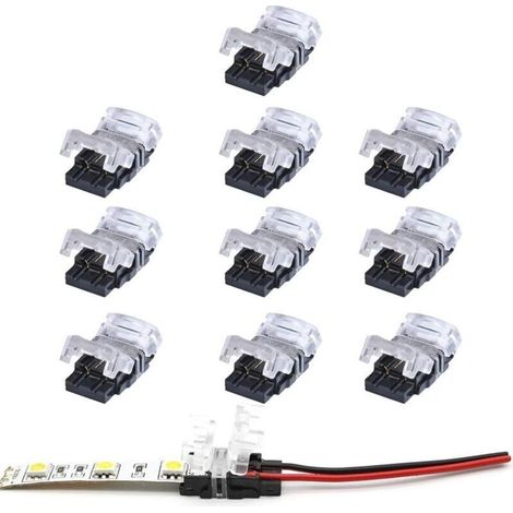Connecteur bande led 2 broches,Lot de 10 Connecteurs de Ruban LED à 2 Broches pour Bande LED SMD 5050/3528 Couleur Unique Imperméable et Non-Imperméable de 10mm
