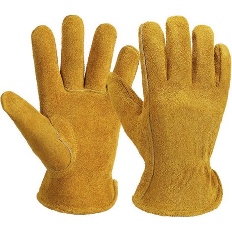Gants d'extérieur, gants de travail en cuir, résistants à l'usure et respirants, pour la coupe du bois, jaune, taille S, 23 cm (1/4)