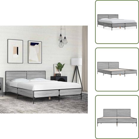 Cama de metal - vidaXL Estructura cama madera ingeniería metal gris Sonoma 140x190 cm - Cama gris Sonoma