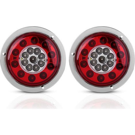 Feu arrière de frein, 12V-24V DC Paire de 4,3 pouces rondes 19 LED Camion Remorque Arrêt de frein Tournez le feu arrière Anneau chromé bicolore pour camions Remorques Voitures Caravanes A (1/4)