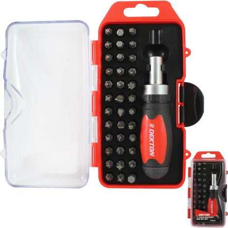 Dekton 38pc Stubby Ratchet Screwdriver Bit Set Torx Hex Pozi Slotted Phillips (1/3)
