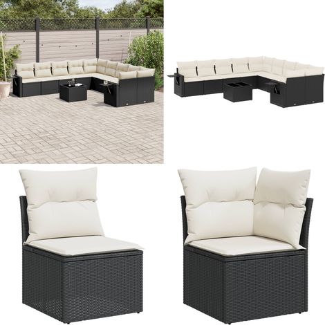 Salon de jardin 11 pcs avec coussins noir résine tressée - Ensemble Salon De Jardin - Meuble De Jardin - Salon Extérieur - Résine Tressée - Rotin Synthétique - Home & Living (1/5)