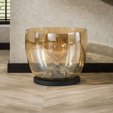 Lampe à poser ronde 48x41 cm en verre ambré et noir - KOTZY