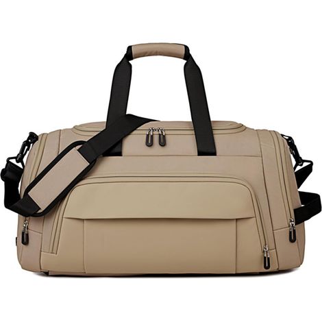 Sports Bag with Shoe Compartment, Water-Repellent, Multifunctional Travel Bag with Shoe Compartment for Sports, Gym, Fitness, Beige, T26 Khaki (1/5)