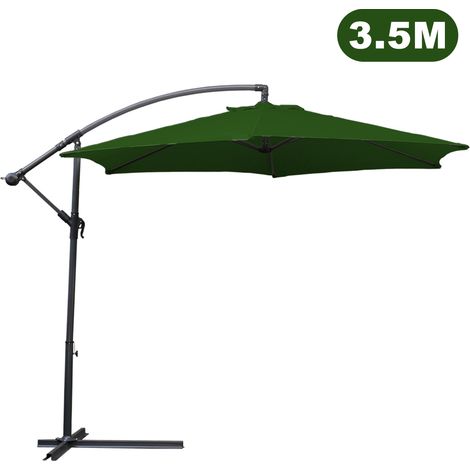 Parasol en aluminium 350cm avec manivelle protection UV 30+ parasol de jardin réglable en hauteur (vert)