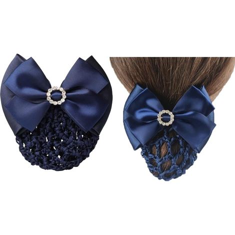 Set di due fermagli/accessori per chignon con fiocco in raso e strass (blu) (1/3)