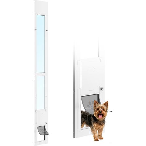 Chatière pour Porte Coulissante en Verre, Porte pour Chiens et Chats, Hauteur Réglable de 1927 à 2049 mm, Cadre en Alliage d'Aluminium avec Charnière Pivotante et Rabat à 3 Couches, Taille M (1/5)