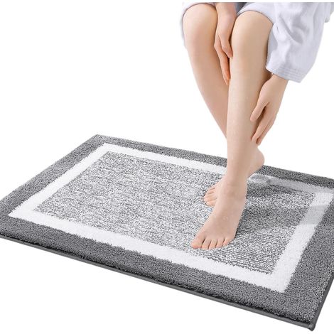 Tapis de bain en microfibre ultra douce et absorbante, antidérapant et moelleux, 40 x 60 cm (gris et blanc) (1/5)