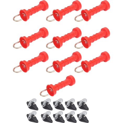 10 poignées de portail de clôture électrique rouges en ABS résistant à la chaleur et au froid avec 10 isolateurs (1/5)