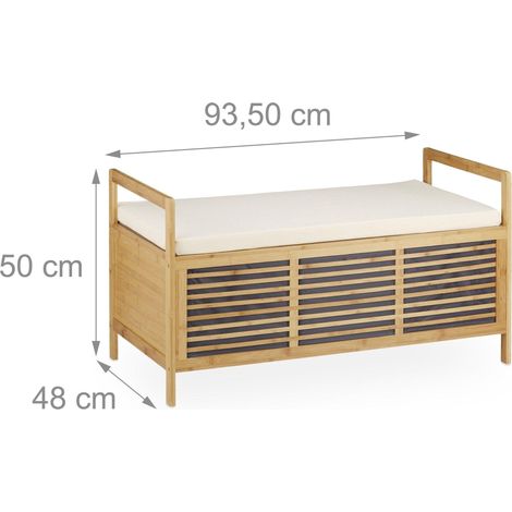 Helloshop26 – Banc de rangement en bois de noyer – Coffre de rangement 96L – Hauteur assise 41 cm – 2 poignées pour transport facile